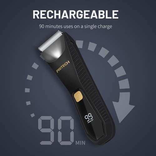 PRITECH Body Hair Trimmer for Men - Waterproof Ceramic Blade Electric Razor | USB-C Charging, Wet & Dry Use