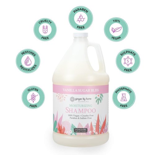 Ginger Lily Farms | Moisturizing Shampoo for All Hair Types - 100% Vegan & Cruelty-Free, Vanilla Sugar Bliss, 1 Gallon