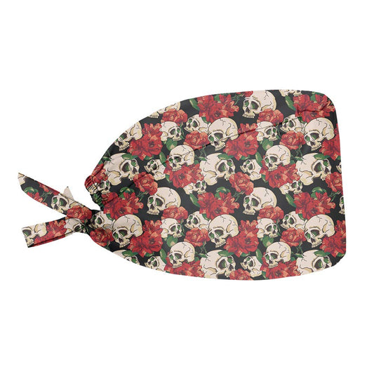 JEOCODY Red Floral Skull Women Men Working Hat with Sweatband Breathable Headgear Cap for Work Universal Fit One Size