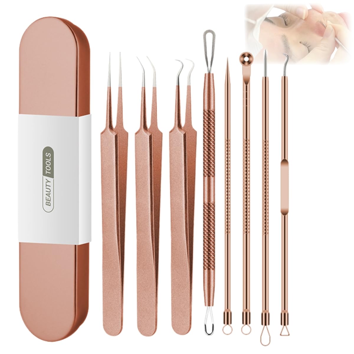 xwxwseui Usiveinborn Blackhead Remover Upgraded, Usiveinborn Blackhead Tweezers, Professional Upgraded Facial Blackhead Remover Tweezers, Blackhead Remover Tools Sets (A5-Rose-Gold-8pcs)