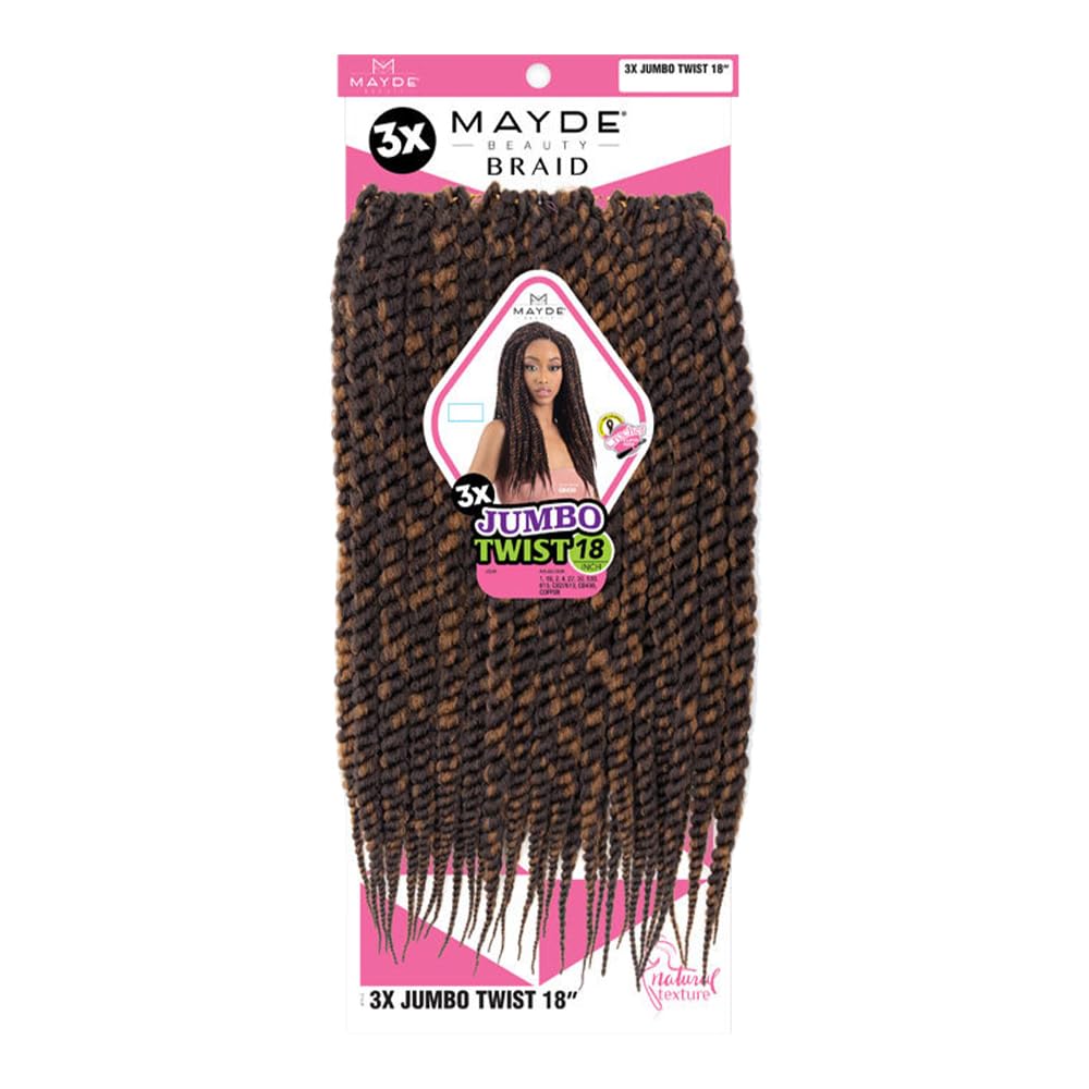 Mayde Beauty Crochet Braid 3X JUMBO TWIST 18" (3 Pack, 30 Light Auburn)