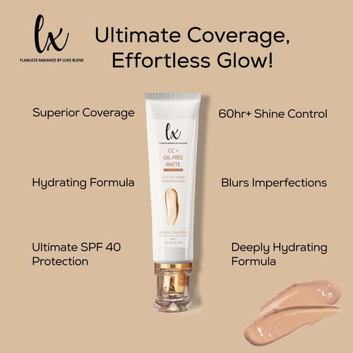 Lx Blend CC+ Cream - Oil-Free Matte Foundation with SPF 40 | Full Coverage, Anti-Aging Hydration | 1.08 FL OZ