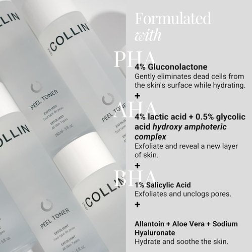 G.M. COLLIN Peel Toner Exfoliant - Daily Leave-On Liquid with AHA, BHA & PHA for Smooth Skin | Salicylic Acid & Aloe Vera Hydration