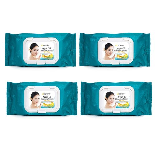 Epielle Argan Oil Makeup Remover Wipes, Gentle Daily Facial Cleanser Towelettes, Remove Dirt, Oil & Waterproof Mascara, Stocking Stuffers, 60 Count (Pack of 4)