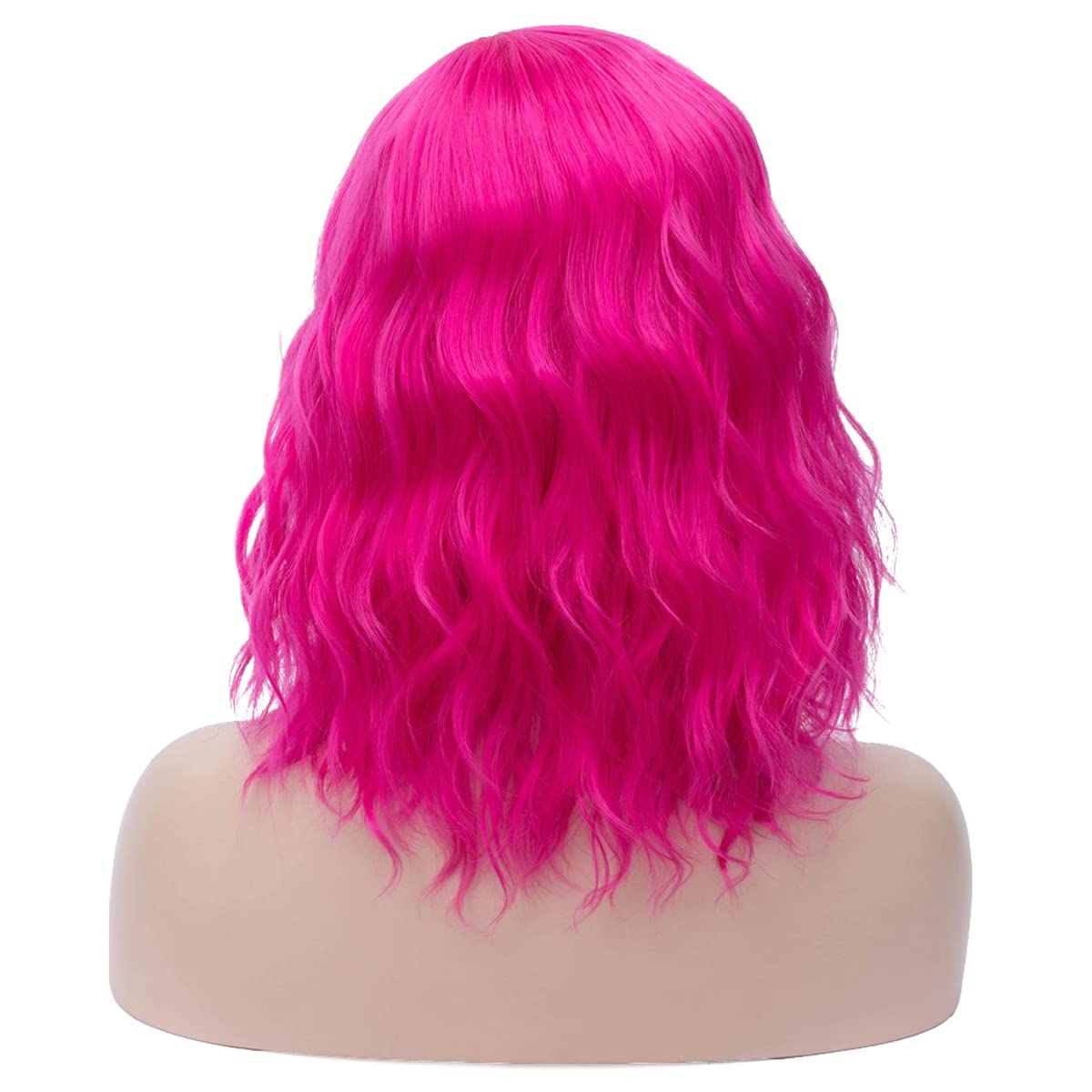 MAGQOO Hot Pink Wig Short Hot Pink Wig Hot Pink Bob Wig Short Curly Wavy Magenta Wig Side Part Pink Wig Short Hair Synthetic Heat Resistant