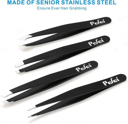 Pefei Tweezers Set - Professional Stainless Steel Eyebrow Tweezers for Precision Hair Removal - Black