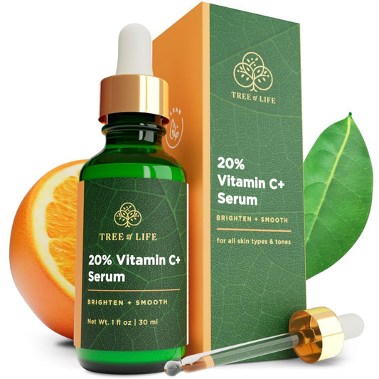 Tree of Life Beauty Hydrating Facial Serum - 20% Vitamin C+ & Vitamin E - Brightening for Dry/Sensitive Skin - 1 Fl Oz