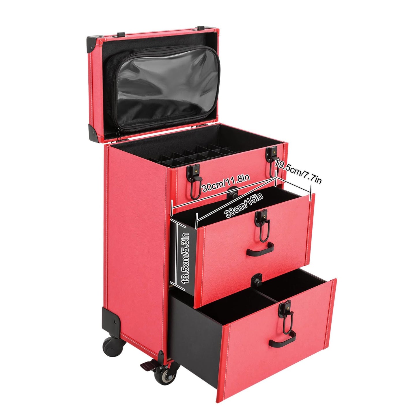 EcoTypee Rolling Makeup Trolley Case, Nail Polish Organizer, Jewelry Travel Cosmetic Case with Drawer