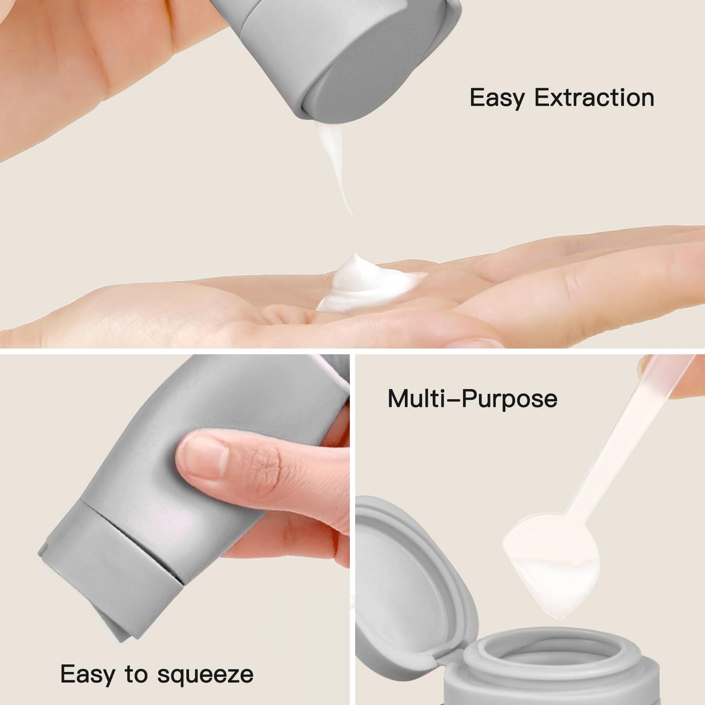 Travel Bottles for Toiletries, 5 Pack Travel Size Containers, TSA Approved Leak Proof Refillable Portable Travel Toiletry Bottles Set with Clear Toiletry Bag for Shampoo Conditioner, Lotion (Grey)