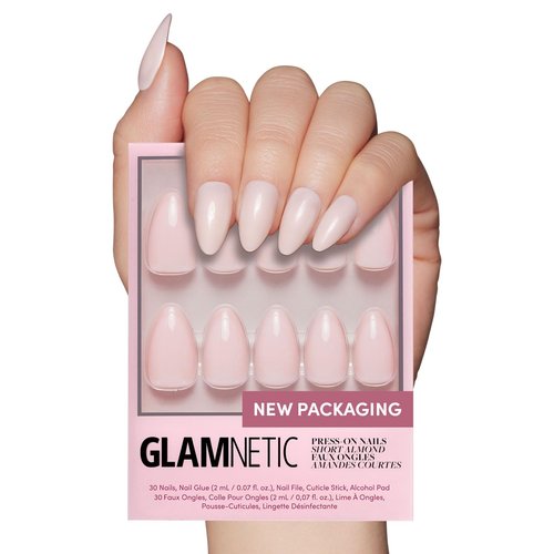 Glamnetic Press On Nails - Ballet Pink | Solid Opaque Light Blush Pink Short Almond Fake Nails, Salon Quality | 15 Sizes - 30 Nail Kit with Glue