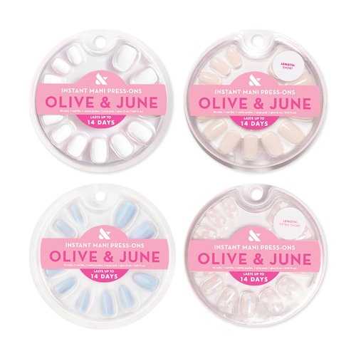 Olive & June Press-On Nail Bestsellers Kit - 4 Realistic Sets in HD Crisp White, Classic French & More | Non-Damaging Glue, Up to 14-Day Wear