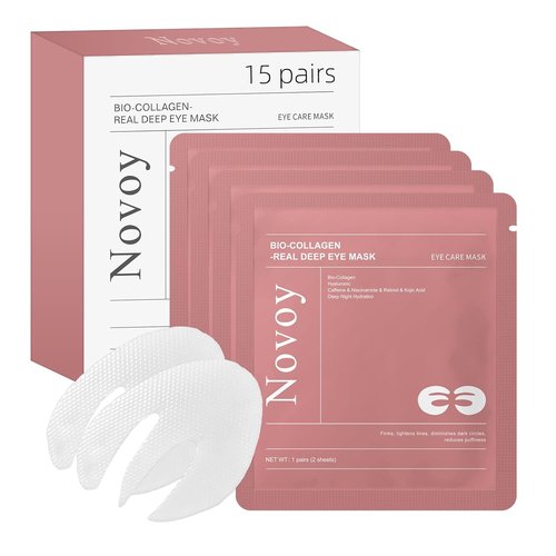 Novoy Bio-Collagen Eye Patches - 6-in-1 Retinol Treatment for Dark Circles & Puffiness | 15 Pairs, Rose