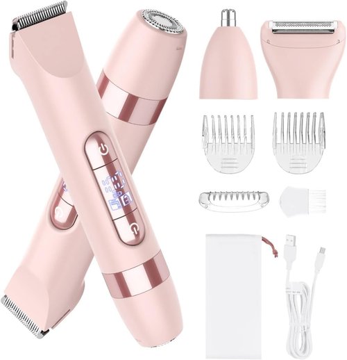 Hatteker Women's Electric Razor - 4-in-1 Dual-Head Trimmer | IPX7 Waterproof, Rechargeable, Pink