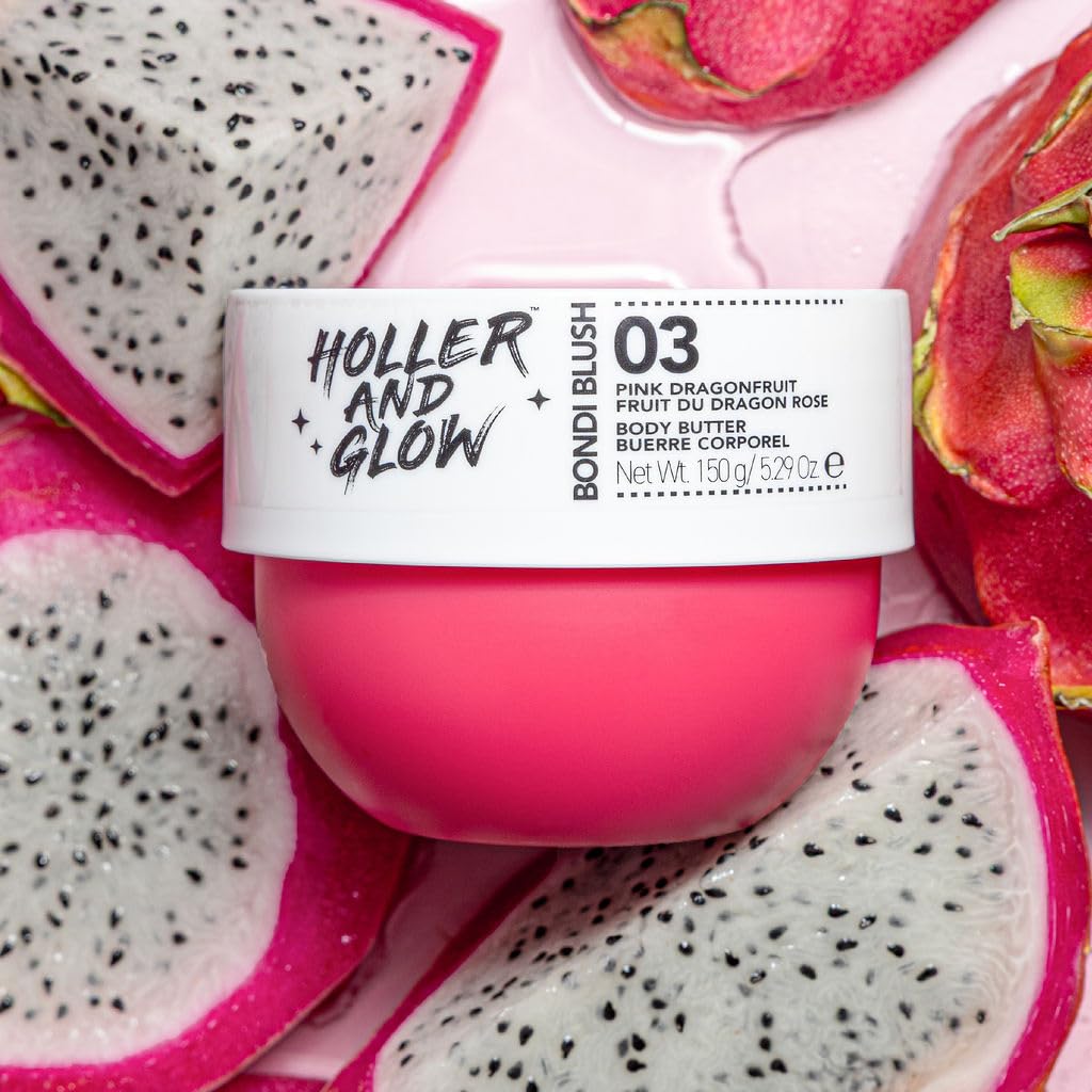 Holler and Glow Body Butter - Bondi Pink Dragonfruit Scented Moisturizer for Extremely Dry Skin | 5.29 Oz