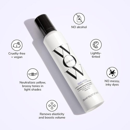 COLOR WOW Color Control Purple Toning Foam - Eliminate Brassiness in Blonde & Gray Hair, Alcohol-Free Formula