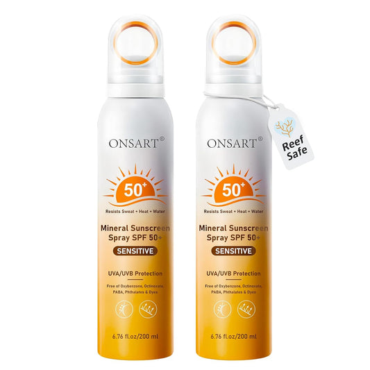 Skiennix Mineral Sunscreen Spray SPF 50+ - Reef Safe, Zinc Oxide, Water Resistant, 6.76 fl Oz (Pack of 2)