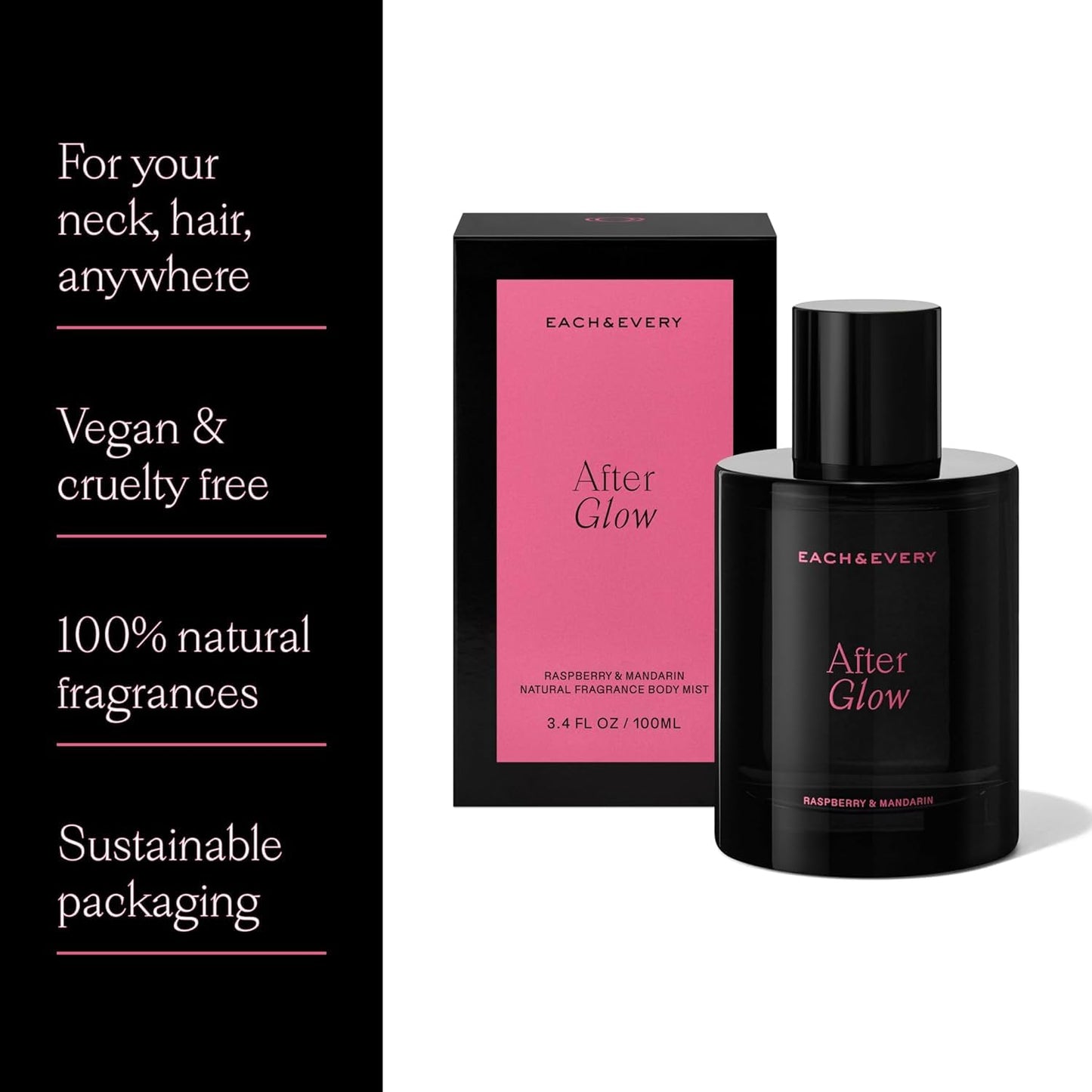 Each & Every Hair and Body Mist - 100% Natural Vegan Fragrance Spray | After Glow Scent (Raspberry & Mandarin)