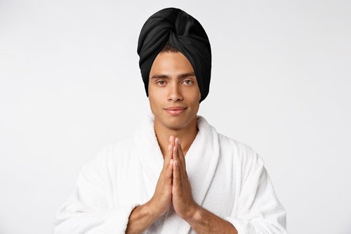 Curly Dude 100% Cotton Hair Towel for Men - Reduce Breakage & Frizz | Soft Black Onyx Turban Wrap