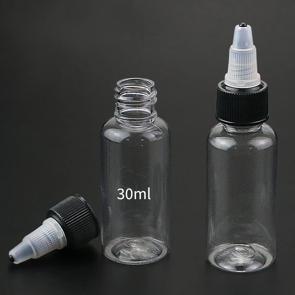 ISUSSER Pack of 40 PCS Clear Refillable Empty Plastic Squeeze Bottle with Black Twist Top Caps, 1oz/30ml