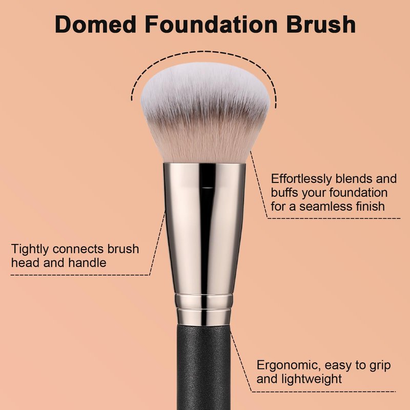 TEOYALL Domed Foundation Brush, Soft Dense Synthetic Bristles Blending Brush for Liquid Cream Foundation Bronzer Contour