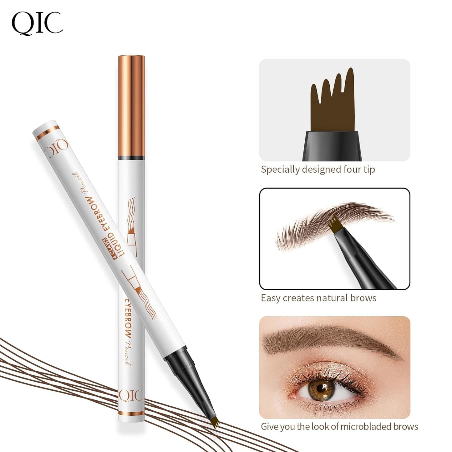 2 Pcs Microblading Eyebrow Pen, 2024 Upgraded 3D Waterproof 4-Tip Eyebrow Pencil, Natural Makeup Long-Lasting Fine Stroke Magic Eyebrow Pencil for Women Stay on All Day (2Black)