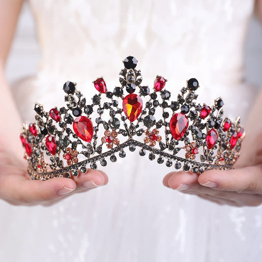 wekicici Wedding Crown Crystal Rhinestone Tiara Red Bridal Princess Tiara Headbands Hair Accessories for Bride Party Bridesmaids Birthday Prom Halloween Costume Cosplay Gifts(Black and Red)