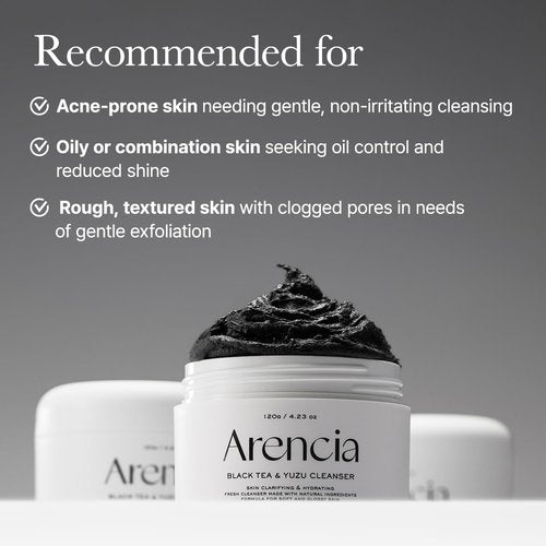 ARENCIA Black Tea Rice Mochi Face Cleanser - Pore Care & Sebum Control for Oily Skin | 120g