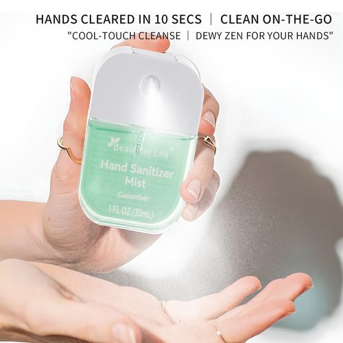 Beautifier Life Mini Hand Sanitizer Mist Spray 3 Pack-Travel Size Portable 1 Fl Oz (30ml) 70% Alcohol, Fast-Dry No-Rinse Formula, Assorted Ocean, Watermelon, Cucumber Scents for On-The-Go Cleanliness
