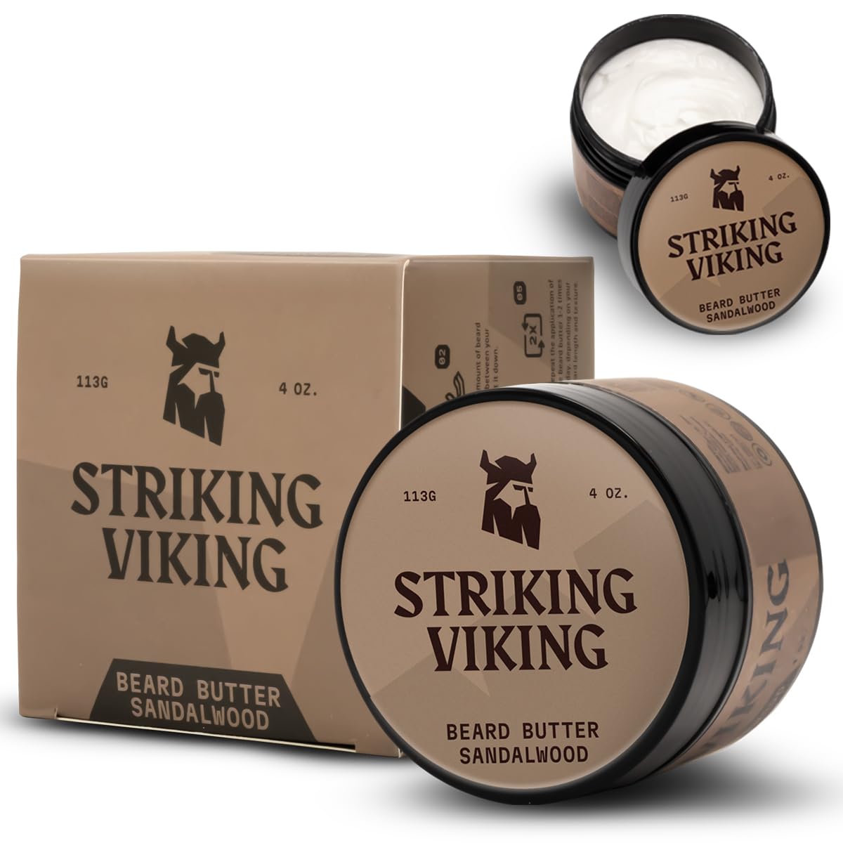 Striking Viking Sandalwood Beard Softener - Non-Greasy Cream for Hydrated, Refreshing Beards (4oz)