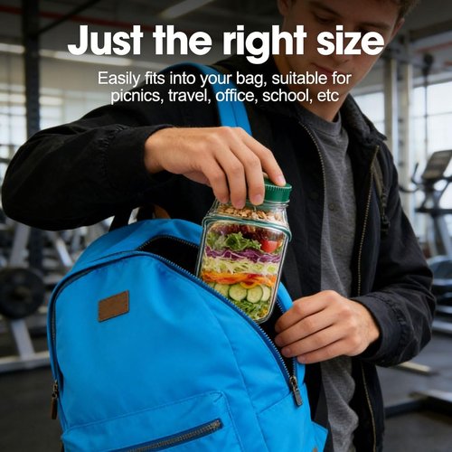 Portable Salad Jar by [Brand Name] - Leakproof Dressing Container & Removable Lid Bowl | Food Grade, Reusable, Freezer & Dishwasher Safe