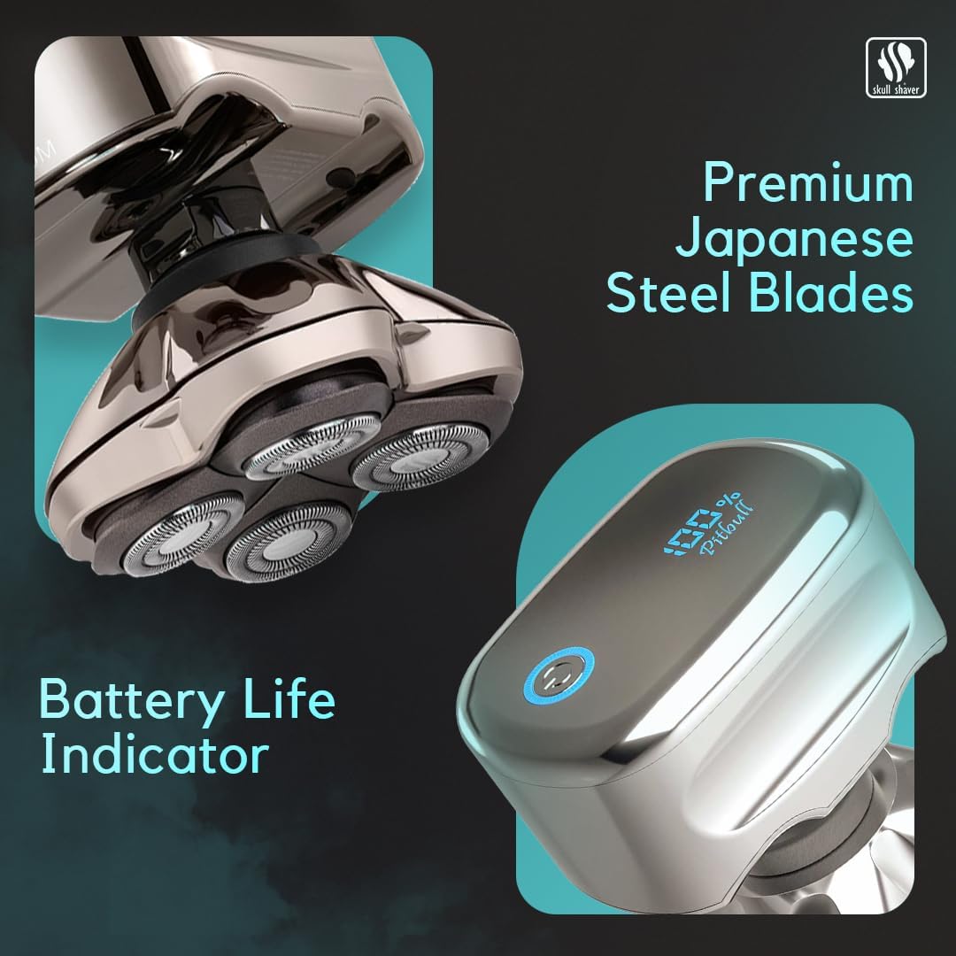 Skull Shaver - Pitbull Platinum PRO PX5 Head & Face Shaver - Includes Bonus Blade for Precision Shaving