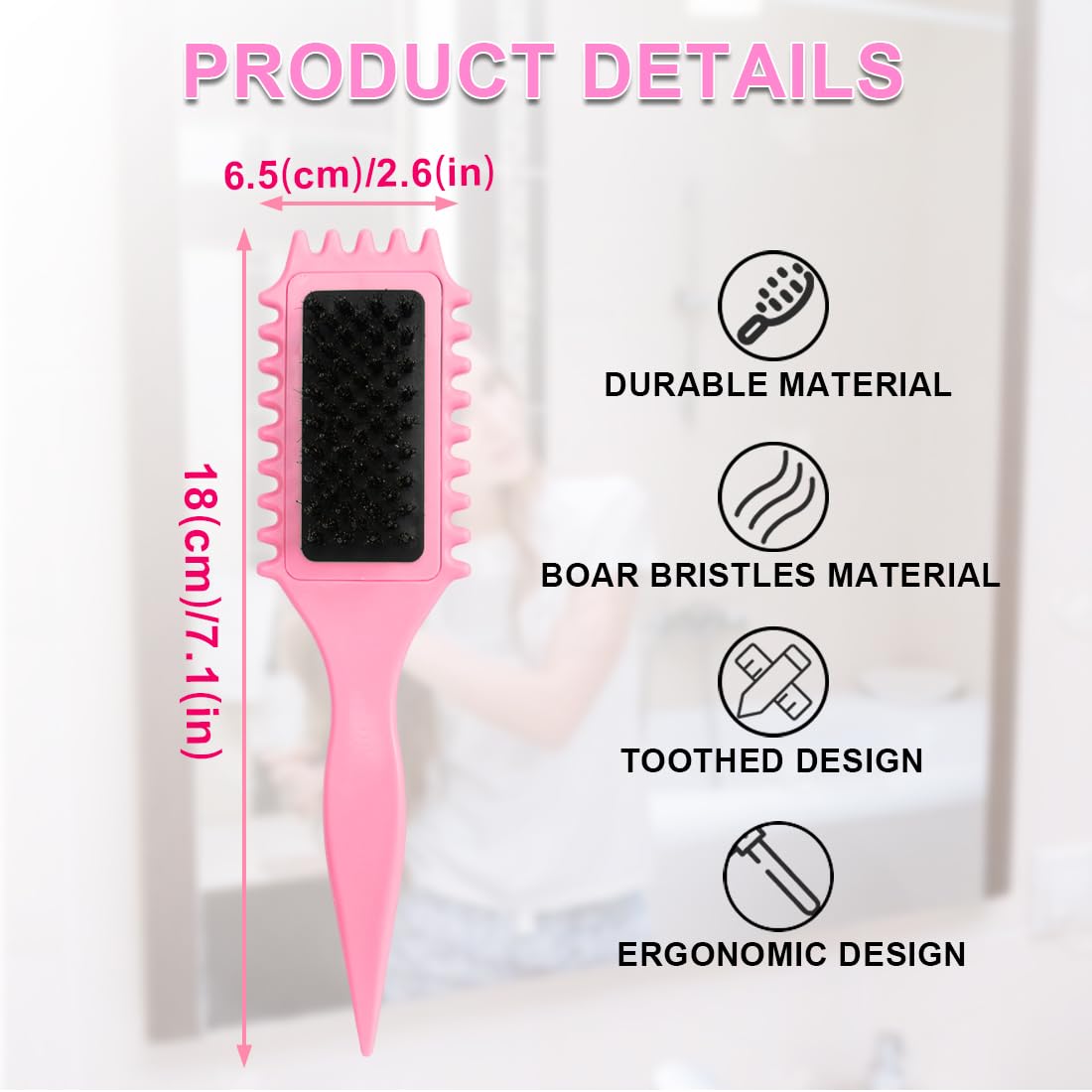 Cosgosr Curl Defining Hair Brush, Boar Bristle Hair Styling brush for Curly Hair, Wet or Dry Use, Pink, Hair Brush for Women and Men