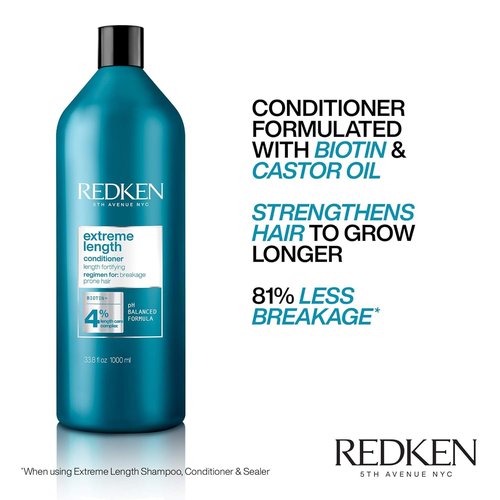 Redken Extreme Length Biotin Conditioner - Promotes Healthy Hair Growth & Strengthens Damaged Hair, 33.8 Fl Oz