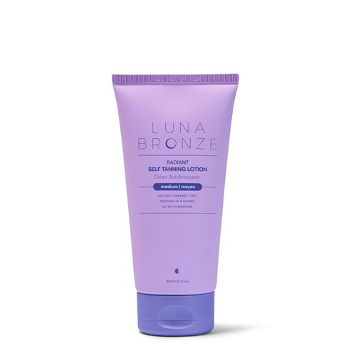 Luna Bronze Radiant Self Tanning Lotion - Gradual Sunless Tanner with Natural Caramel Tint | Moisturizing & Non-Irritating for Sensitive Skin | Organic, Vegan, Cruelty Free (150ml/5.07 fl. oz)