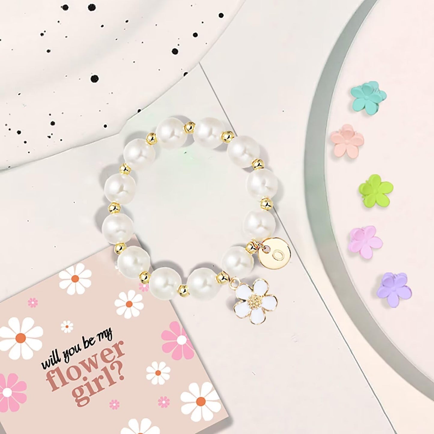 Flower Girl Jewelry Set with Flower Bracelet and Hair Clips, Great for Proposal Gifts I