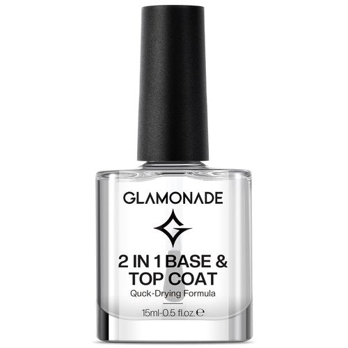Glamonade Base Top Coat Nail Polish: 2 in 1 Clear High Shine Quick Dry Nail Polish Color Protection Long Lasting Polish Resists Smudging Chipping Fading Fast Air Dry Nail Coat for Women