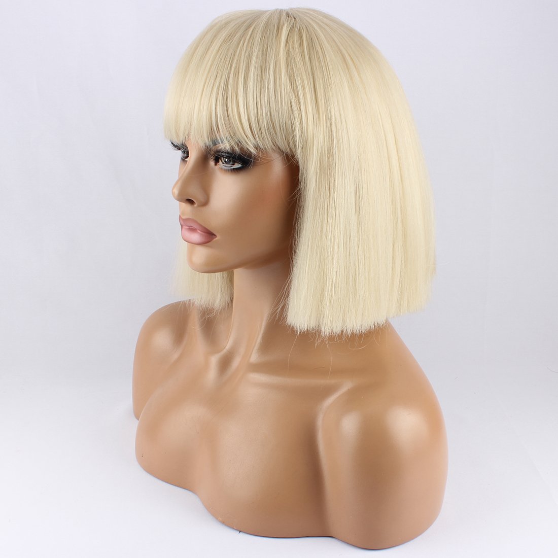 WeKen Fashion Wig Women's Short Bob Kinky Straight Full Bangs Synthetic Hairpieces Blonde