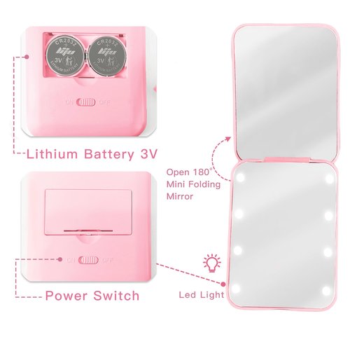 Aganmi Teacher Gifts LED Mini Travel Makeup Mirror Pearl Initial 1X/2X Magnification 2-Sided Compact Mirror with Lights for Purses Birthday Gift Teacher Appreciation Gifts for Women Teen Girls (R)