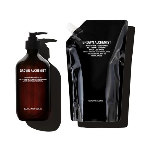 Grown Alchemist Invigorate Hand Wash & Refill Set - Moisturizing Liquid Soap with Aloe, Sweet Orange, Cedarwood & Sage - Gentle Plant-Based Cleanser for Kitchen & Bathroom