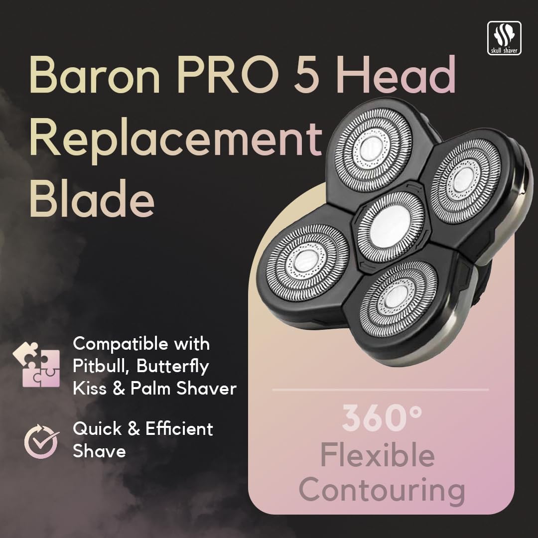 Skull Shaver Baron Replacement Shaver Head Blade - Smooth Close Shave for Wet & Dry Use | Flexible 5-Head Design