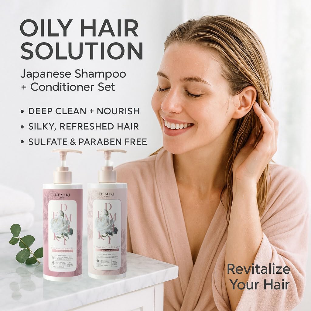 Demiki Japanese Shampoo and Conditioner Set - Sulfate-Free, Moisturizing, Anti-Dandruff | 32oz, Rose Scent