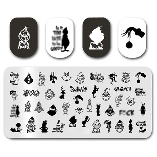 Christmas Nail Stamping Plate Cute Monster Nail Art Stamp Plates Winter Holiday Nail Stamping Plate Xmas Tree Candy Nail Art Stamping Template for Women Girls DIY Salon 1 Pcs