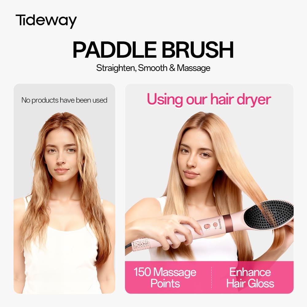 Tideway Prowaver 6-in-1 Hot Air Styler - Ionic Hair Dryer Brush with Auto Wrap Curlers | Fast Drying & Frizz-Free Hair
