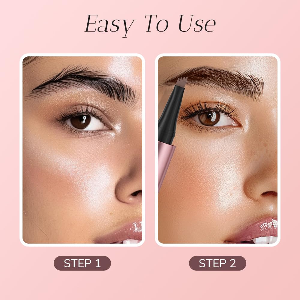 Skiennix Waterproof Eyebrow Pen - 4-Tip Microblading Pencil for Natural Makeup | Dark Brown
