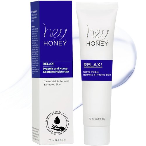 Hey Honey Skincare Instant Rosacea Relief Cream - Calming Moisturizer for Sensitive Skin | Oil-Free with Honey & Propolis | 2.2 Oz