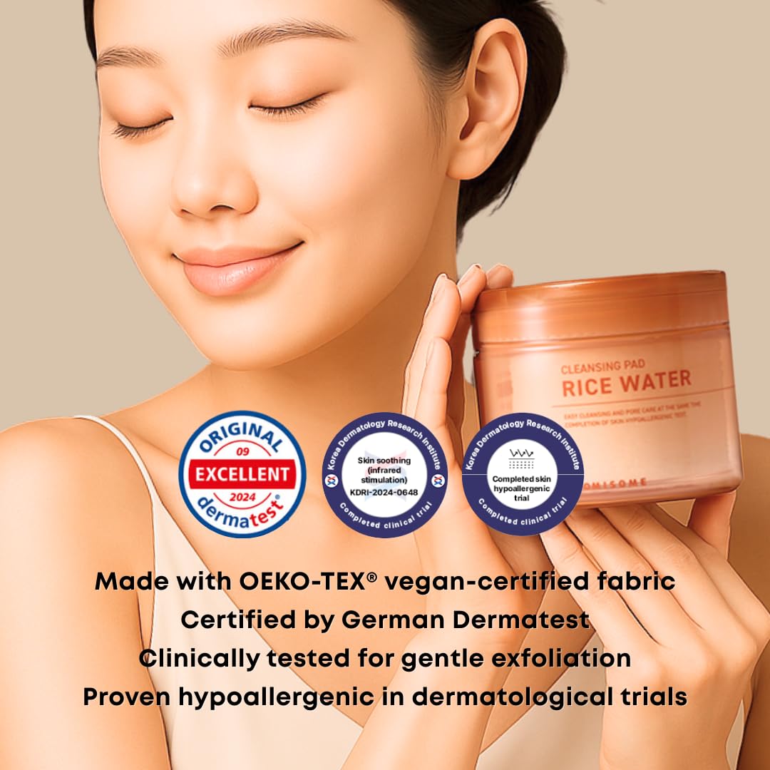 Skiennix Rice Water Cleansing Pads - Exfoliating Makeup Remover & Toner with Centella Asiatica | 50 Pads
