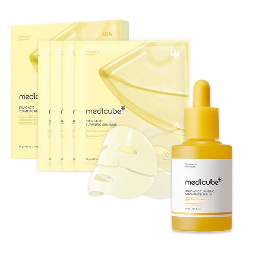 Medicube Kojic Acid Balance & Calm Duo - Brightening Gold Jelly Mask & Clarifying Capsule Serum for Troubled Skin