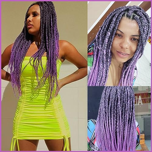 1b/Light Purple Pre stretched Braiding Hair, 26 Inches Box Braids Hair Extensions, 6 Packs Yaki Texture Braiding Hair Pre stretched