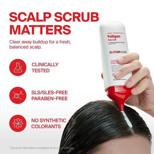 Dr.FORHAIR Folligen Sea Salt Scaler 10.58 fl oz - Korean Scalp Exfoliating Scrub for Thicker Hair