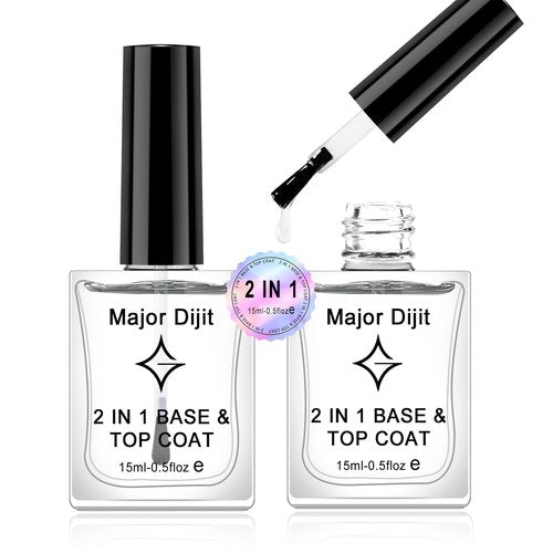 Major Dijit Clear Base & Top Coat Nail Polish - Quick Dry, Long-Lasting, High Gloss Formula | 0.5 Fl Oz